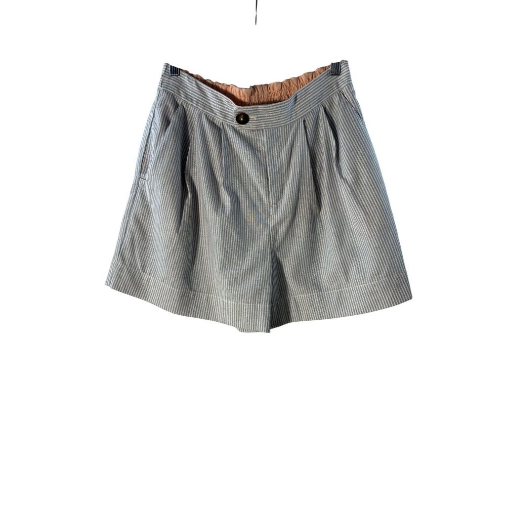 Anthropologie Womens Striped Linen-Blend High-Waisted Shorts S